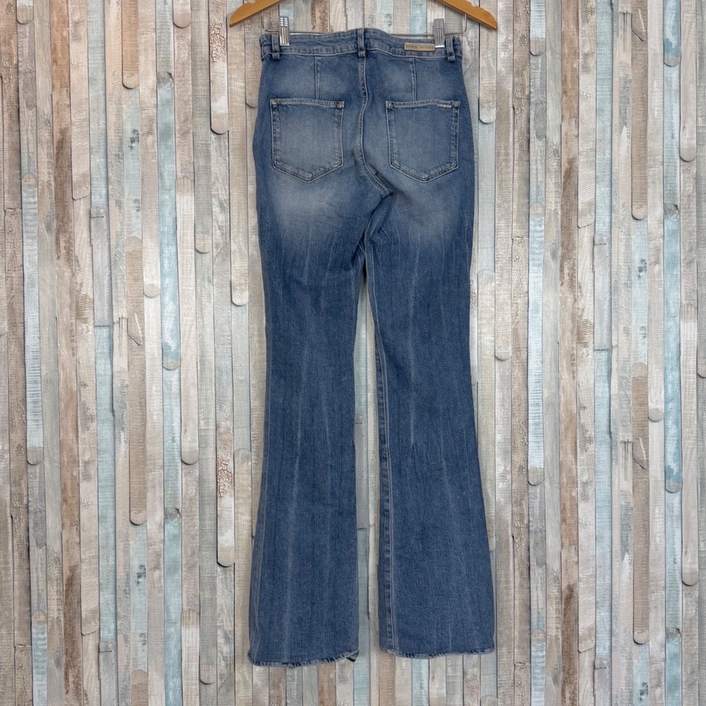 Guess Vintage Y2K Flare Leg Jeans Medium Wash Faded Side Zip Stretch Denim 27
